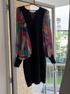 Stylish Black Dress with Colorful Sleeves