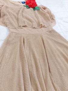 Elegant Beige Dress with Rose Accent