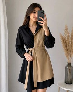 Women's Black & Beige A-Line Shirt Dress