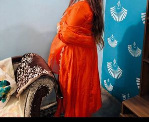 Vibrant Orange Embroidered Kurta Set