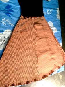 Elegant Black &amp; Peach Textured Flared Long Dress