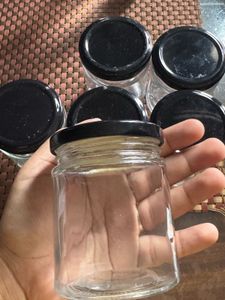 Set of 6 Glass Jars with Black Lids