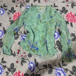 Light Green Floral Sheer Blouse