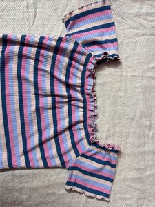 Striped Off-Shoulder Ribbed Top