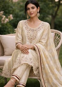Elegant Cream Embroidered Kurta Set