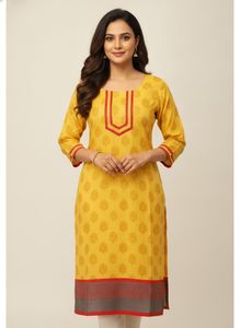 Yellow Printed Kurta