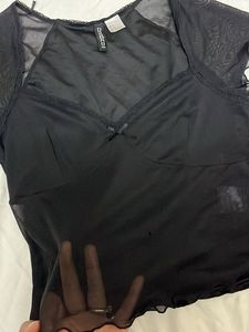 H&amp;M Black Mesh Detail Top