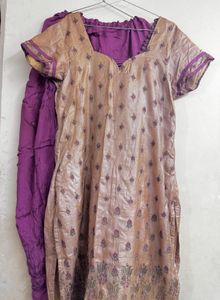Elegant Beige Kurta Set with Purple Patiala