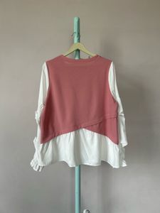 Cute Pink and White Peplum Top