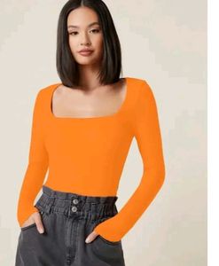 Women Square neck Orange Top.