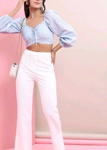 Blue Floral Puff Sleeve Crop Top