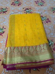 Vibrant Yellow Saree with Golden Border