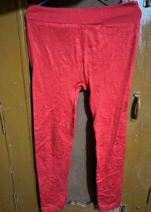 Womens Red Textured Wollen Leggings