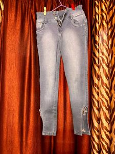 Light Wash Denim Jeans with Side Slits