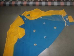 Blue and Yellow Saree with Floral Embroidery