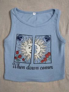 Light Blue Sun & Moon Graphic Tank Top