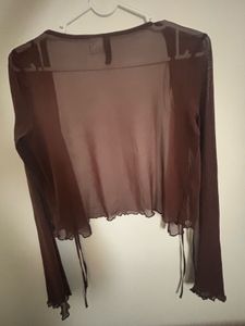 Sheer Brown Mesh Long Sleeve Top