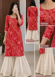 Red Bandhani Print Kurta Sharara Set