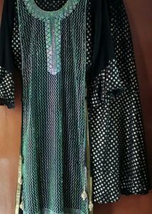 Embellished Black Kurta plazoo Duppata Set