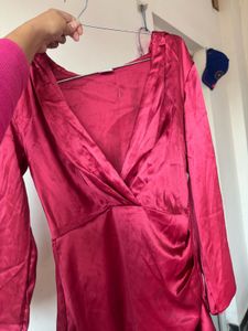 Elegant Satin Ruched Wrap Dress