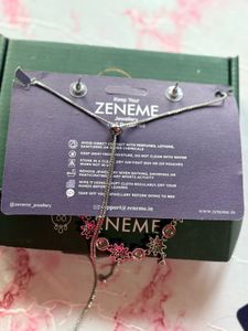 ZENEME silver toned AD jewellery set