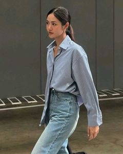 New with tag Korean Blue Striped Button-Up Shirt