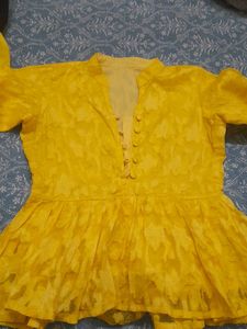 Yellow Peplum Style Two-Piece Dress