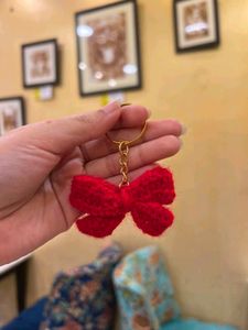 Handmade Crochet Red Bow Keychain