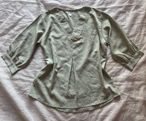 Elegant Sage Green V-Neck Blouse