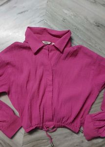 Stylish Pink Crinkle Crop Top