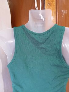 Green Colorblock Ribbed Tank Top