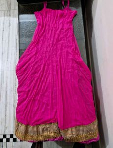 Offer Price Pink Anarkali Dress with Gold Trim