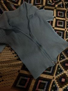 Blue Ribbed Zip-Up Top