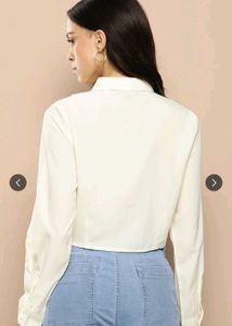 Cream Cropped Collared Shirt