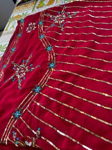 Heavy Work Red Saree