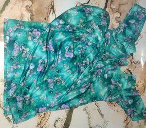Teal Floral Print Kurta with Dhoti Pants