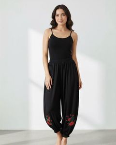 Embroidered Black Palazzo Pants