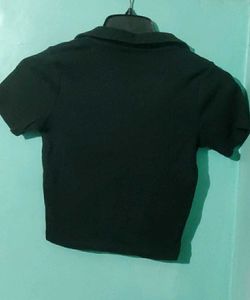 Zara Black Polo Neck crop Tee