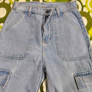 Light Wash Denim Cargo Pants
