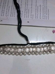 Oxidized Silver Pearl Choker Necklace