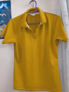 Mustard Yellow Ribbed Polo Top