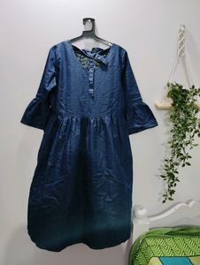 Denim Mid Floral Flower Print Design Frock