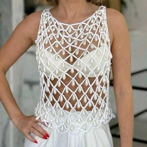 Crochet Pearl Embellished Tank Top
