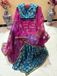 Vibrant Pink and Blue Traditional Indian Lehenga t