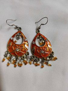 Boho Orange Beaded Dangle Earrings