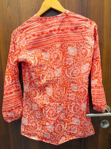 Orange Floral Print Kurta