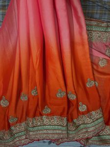 Orange Embroidered Silk Saree with Blouse