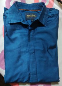 Men's Blue Cotton Casual Shirt