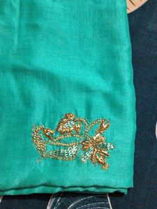 Elegant Teal Saree with Gold Embroidery