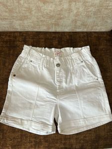 Lee Cooper White High Waisted Denim Shorts